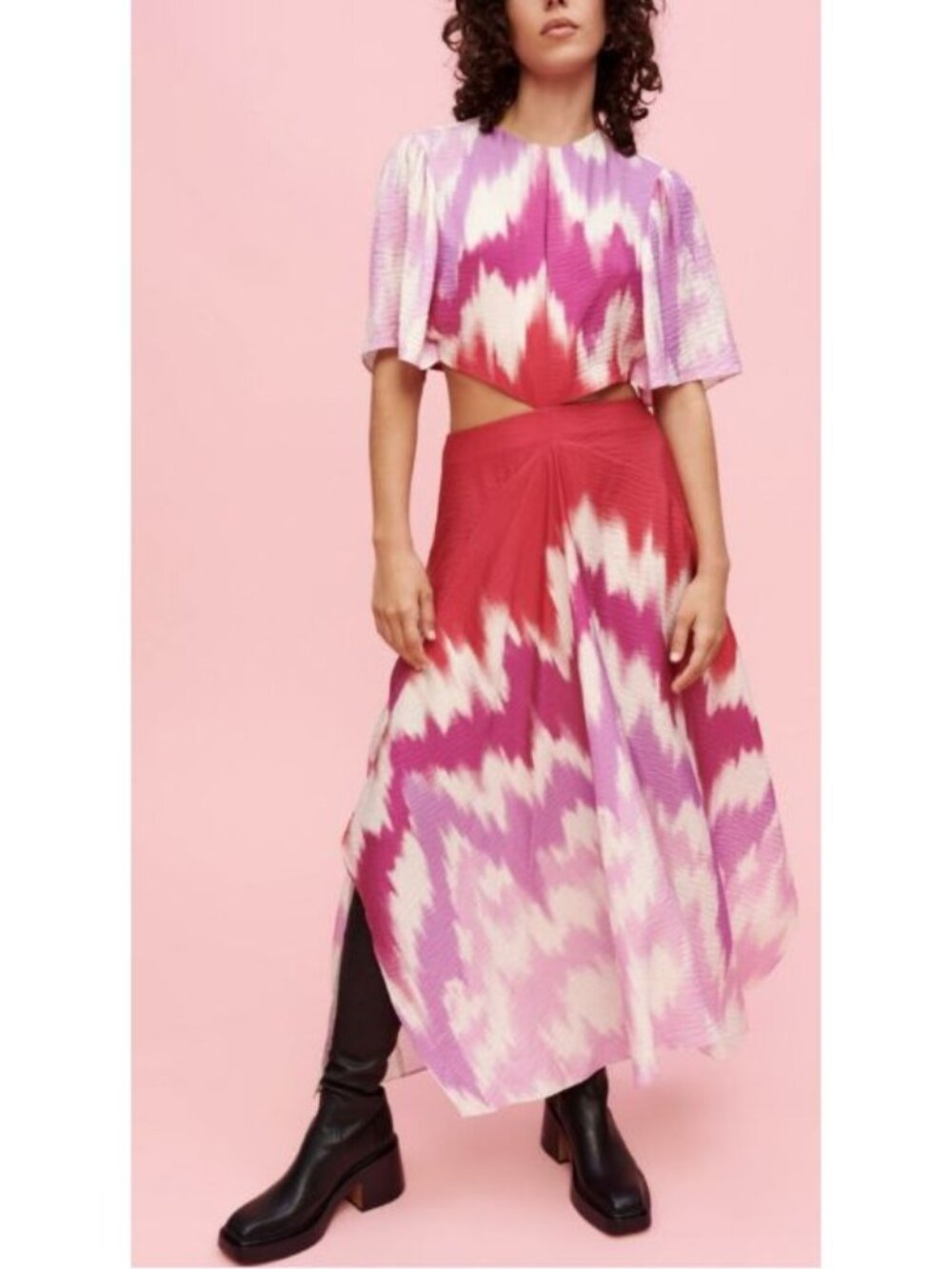 Maje Multicolor Tie Dye Cutout Maxi Dress Cape Sleeves Size 38 US 6